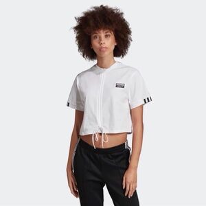 Adidas Ruched Cropped Tee White Size Small Retro 90s Logo Top